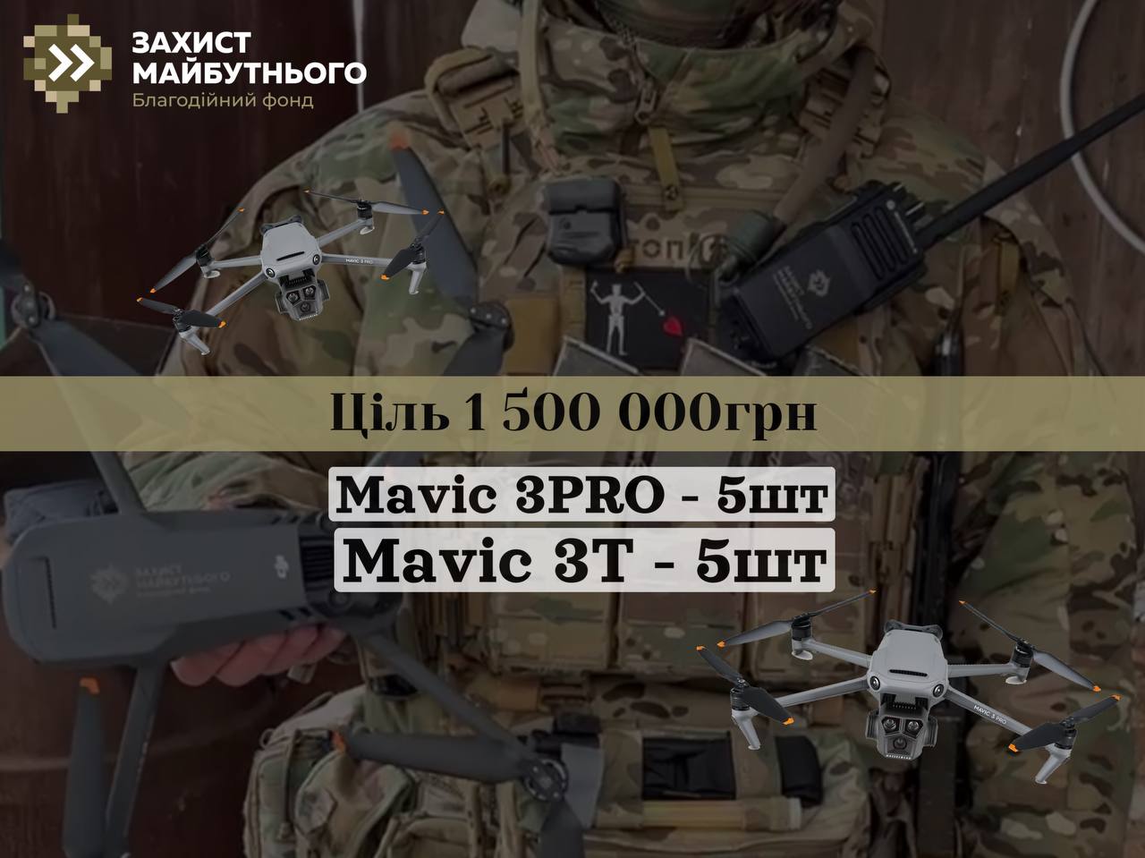 проєкт Drones for the Armed Forces of Ukraine: fundrasing for five Mavic 3T and five Mavic 3Pro